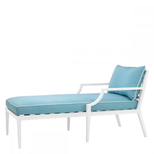 Sezlong din Metal Alb si Stofa Albastru H79xL157cm Bella Vista Eichholtz