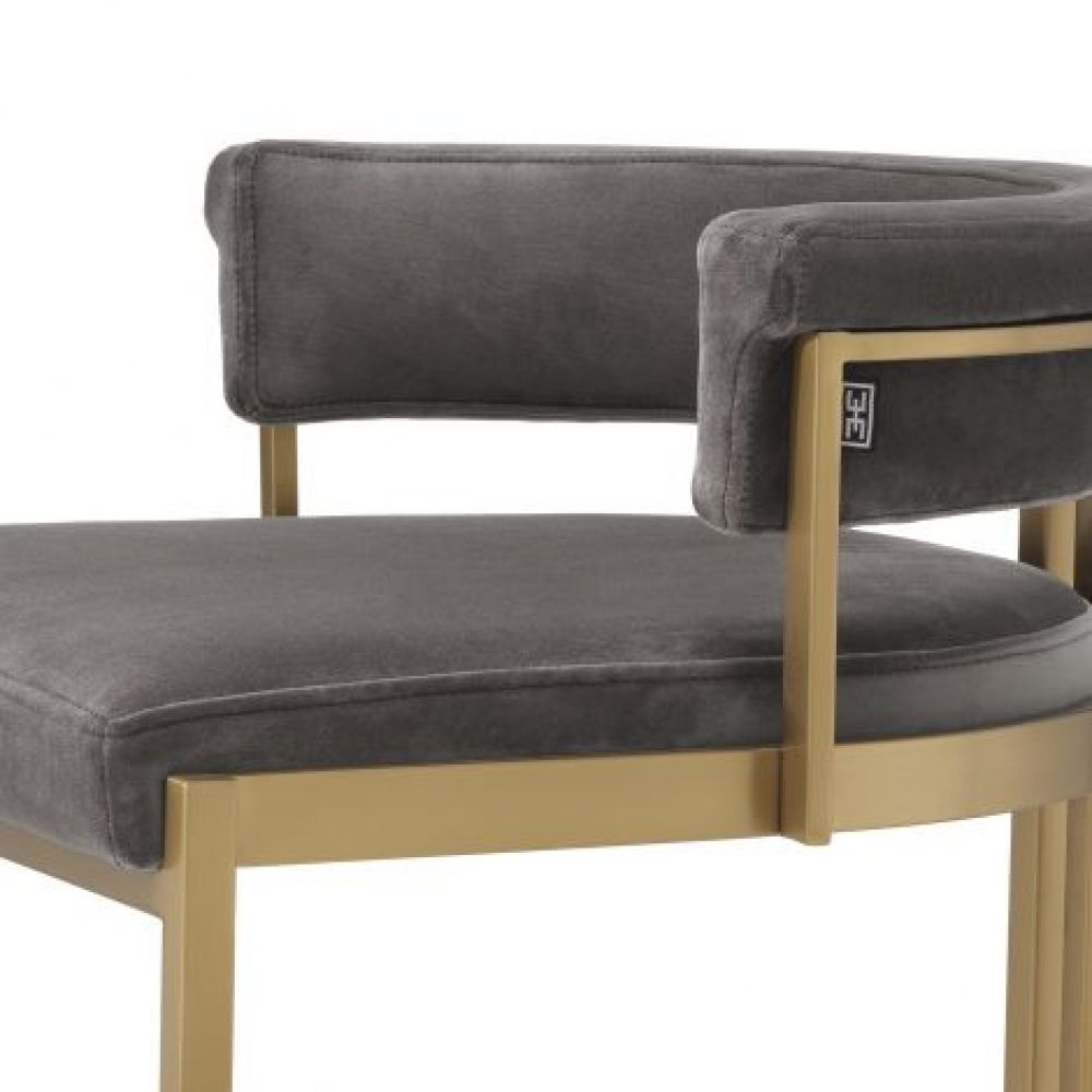 Scaun de bar tapitat cu Catifea Gri cu picioare din Metal Auriu H90xL49xA47cm Dante