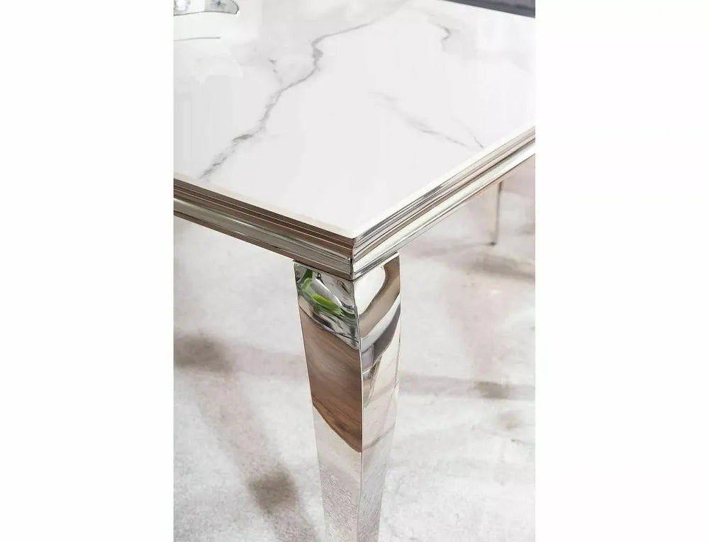 Masa extensibila din Ceramica Alb cu efect de marmura si Metal Argintiu L180xH75cm Prince