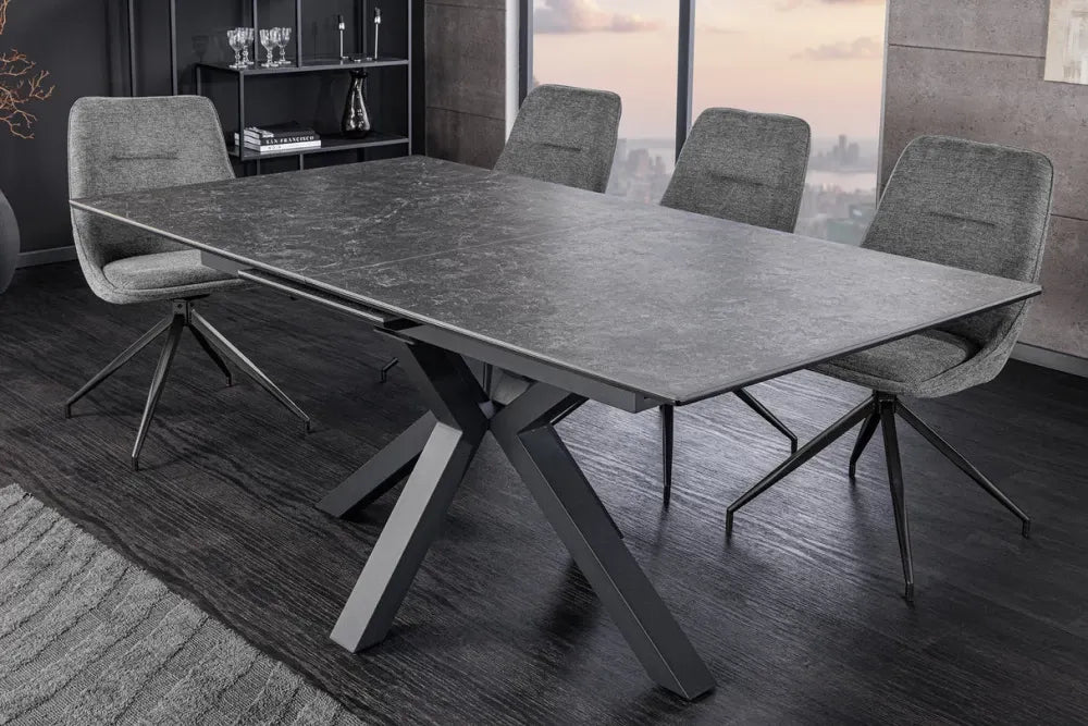 Masa din Sticla securizata/Ceramica Gri grafit si Metal Negru L160-200xH76cm Eternity
