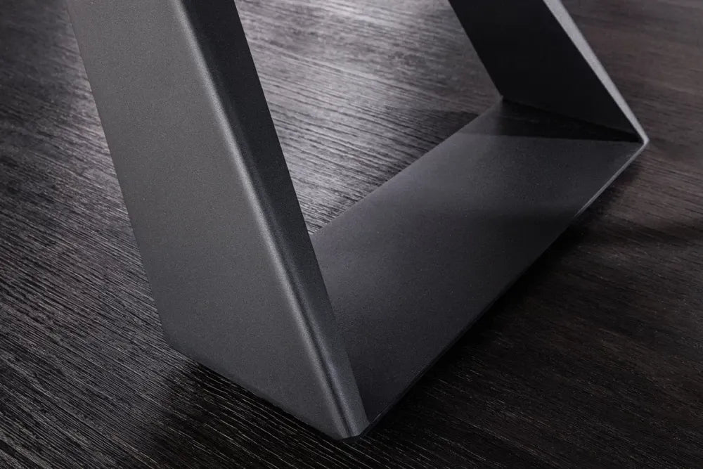 Masa din Sticla securizata/Ceramica Alb cu efect de marmura si Metal Negru L180-230xH77cm Concord