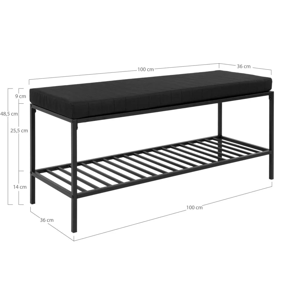 Bancheta din Metal Negru si Stofa Negru H48.5xL100cm Vita