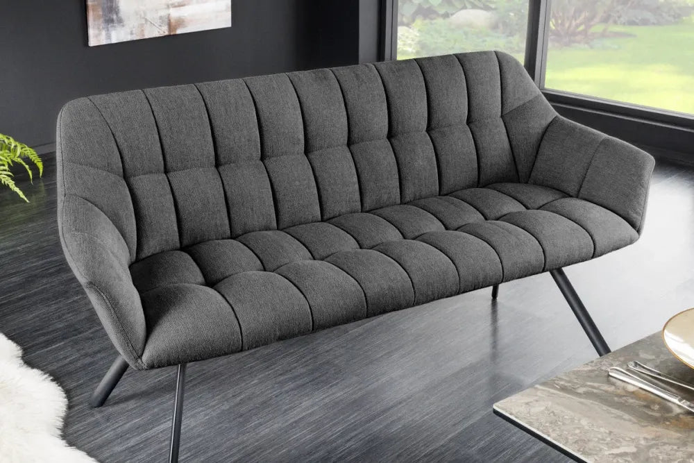Banca din Metal Negru si Catifea Gri inchis H85xL165cm Papillon