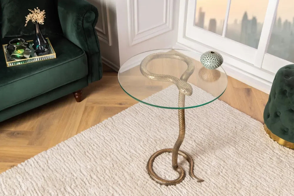 Masuta laterala din Sticla securizata Transparent si Metal Cupru L45xH62cm Wildlife snake