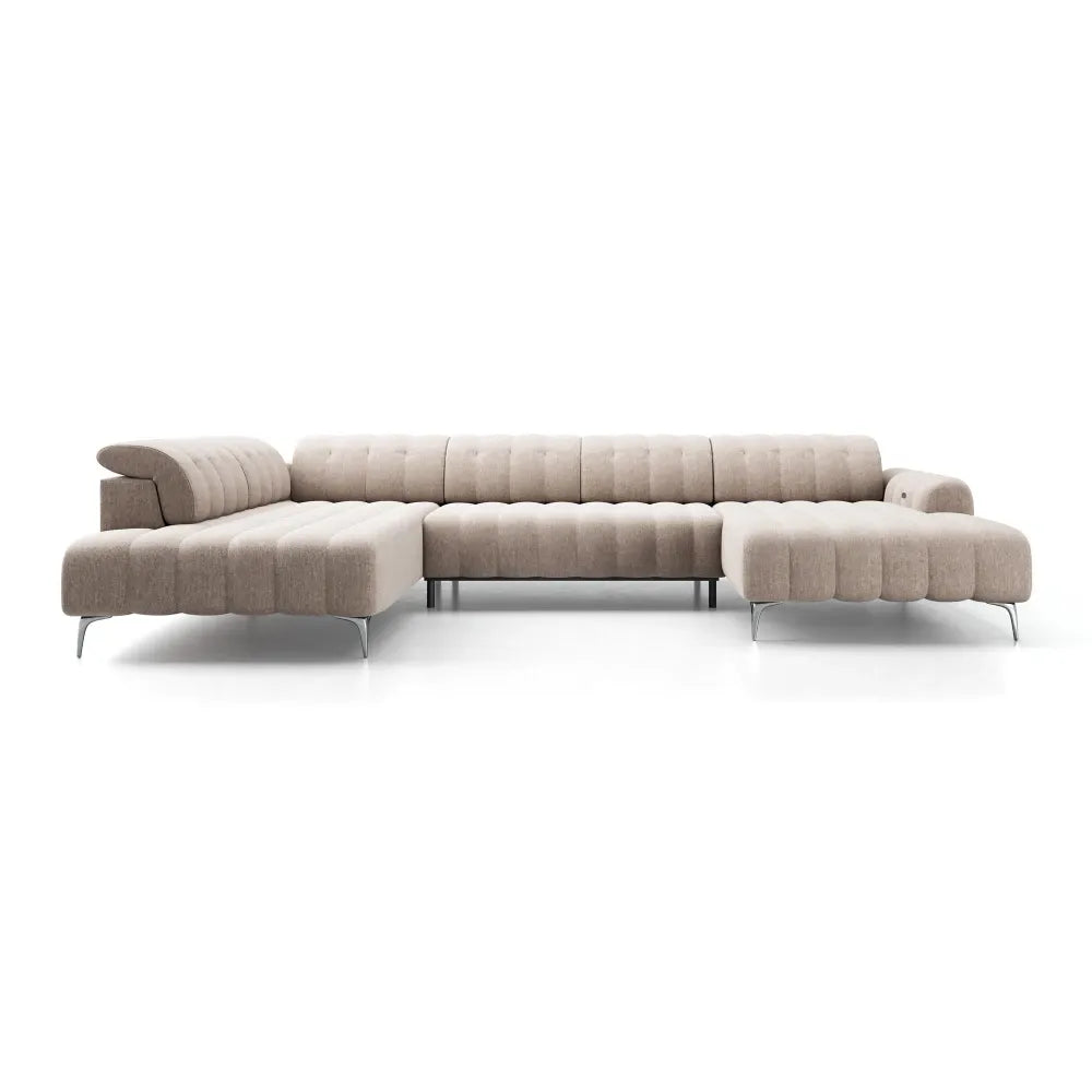 Coltar extensibil electric in forma de U tapitat cu Stofa Bej inchis Padova III