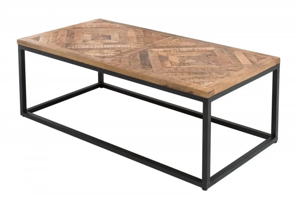Masuta de cafea Dreptunghiulara din Lemn masiv de sheesham Maro si Metal Negru L100xH45cm Infinity Home