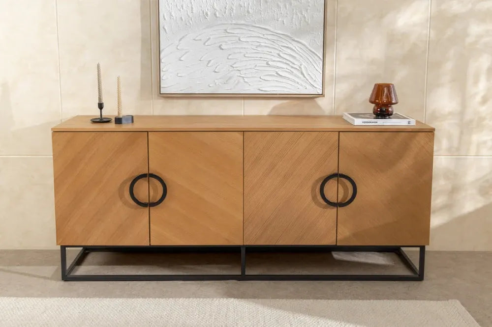 Comoda din MDF/Funir de stejar Maro si Metal Negru L180xH80cm GRANDEZZA