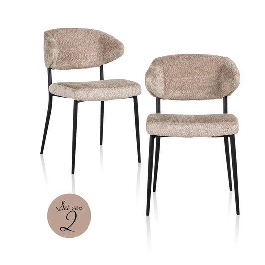 Set 2 scaune tapitat cu Blanita artificiala Bej cu picioare din Metal Negru H82xL53xA56cm Bea Richmond Interiors