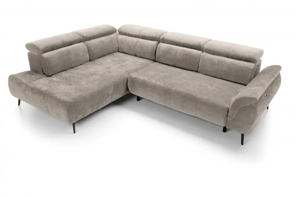 Coltar extensibil electric tapitat cu Chenille Bej cu lada depozitare Genova II