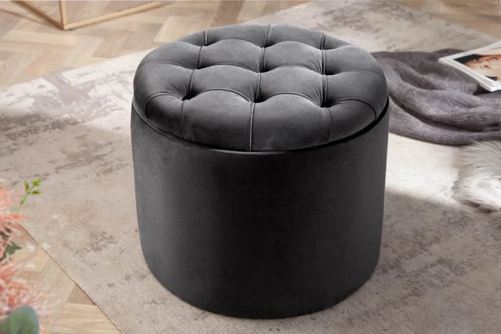 Puf cu spatiu de depozitare din Catifea Gri inchis H43xL50cm Modern Barock