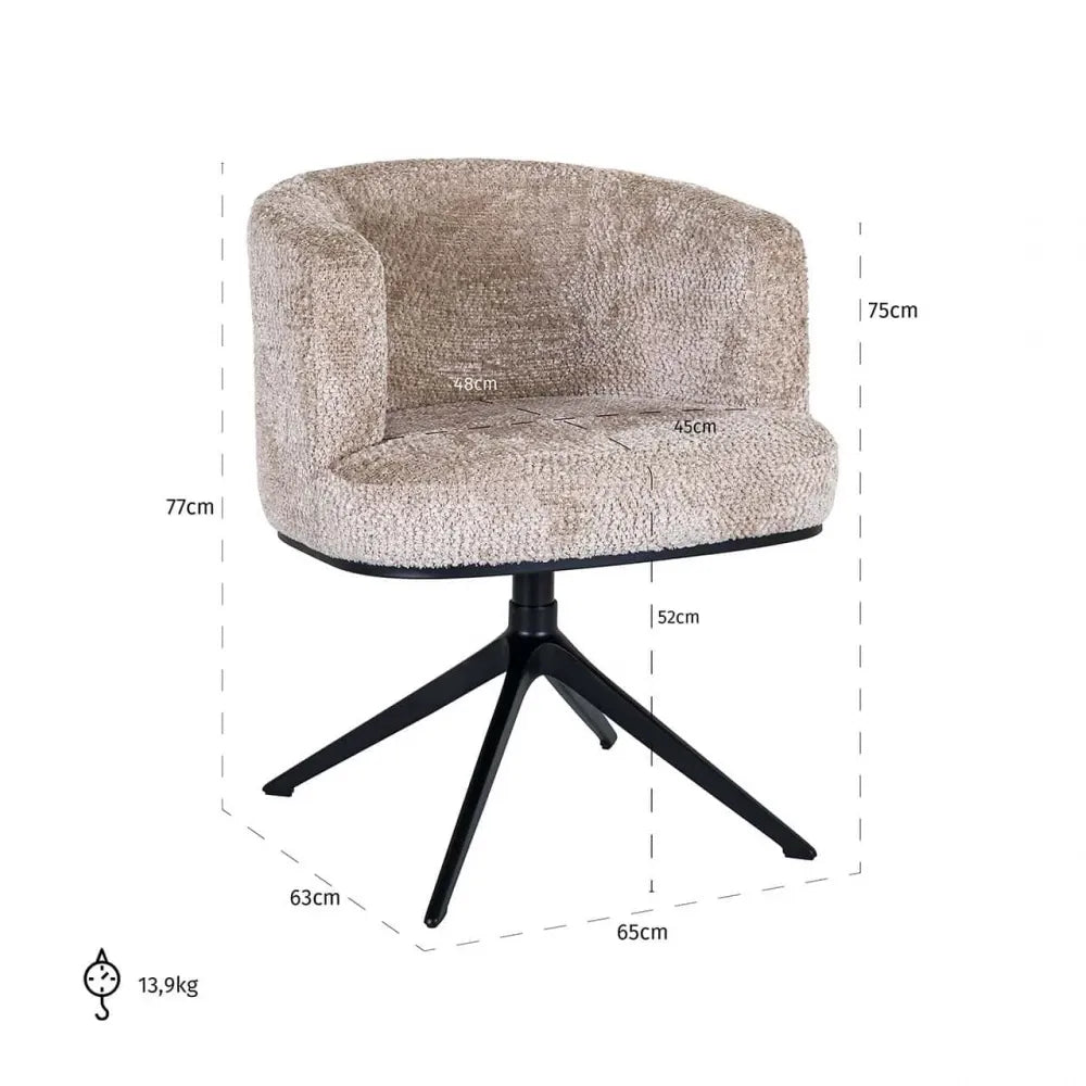 Scaun rotativ tapitat cu Stofa be lovely Bej cu picioare din Metal Negru H77xL65xA63cm Cheyenne Richmond interiors