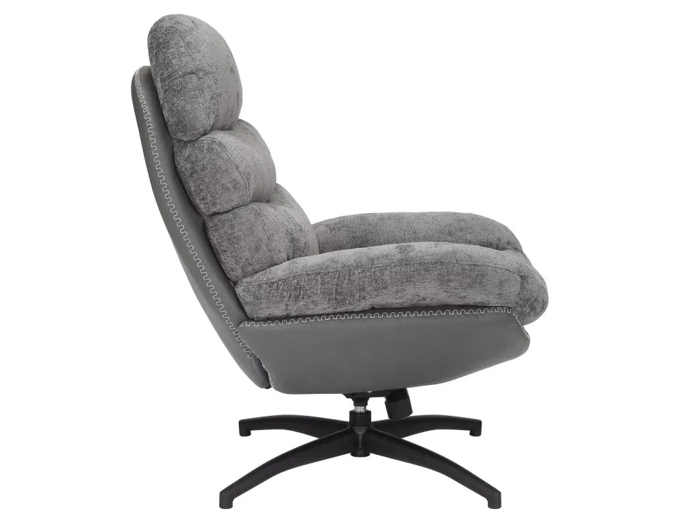 Fotoliu rotativ tapitat cu Stofa Gri si piele sintetica Gri si picioare din Metal Negru H101xL77xA90cm Giselle