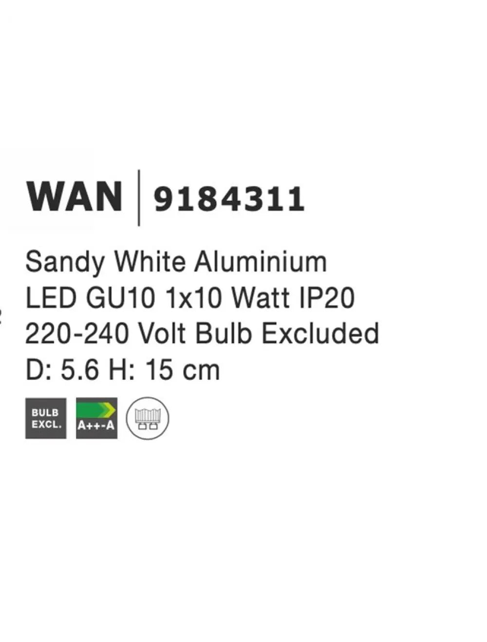 Aplica de perete din Aluminiu Alb H15xL5.6cm IP20 WAN
