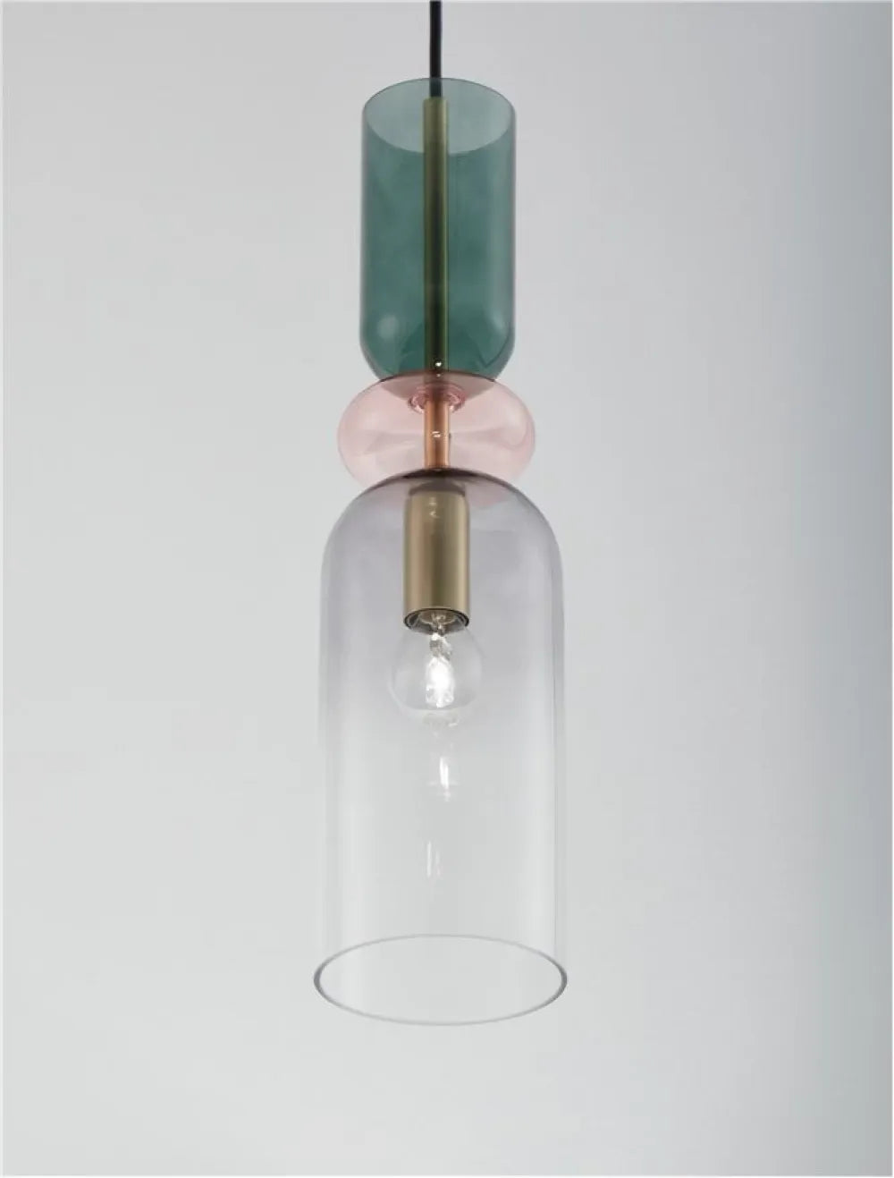Pendul structura din Metal Negru/Auriu si abajur din Sticla Multicolor H198xL10.8cm IP20 MURANO