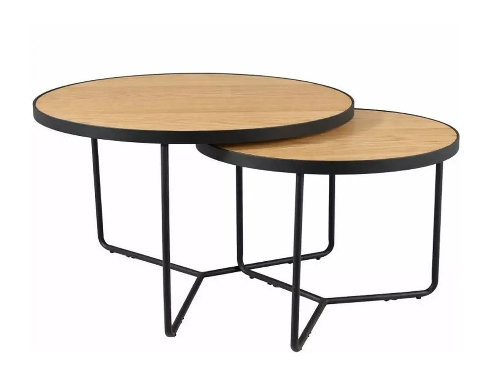 Set 2 masute de cafea din Metal Negru si MDF+Furnir Maro D60/80xH45/50cm Italia