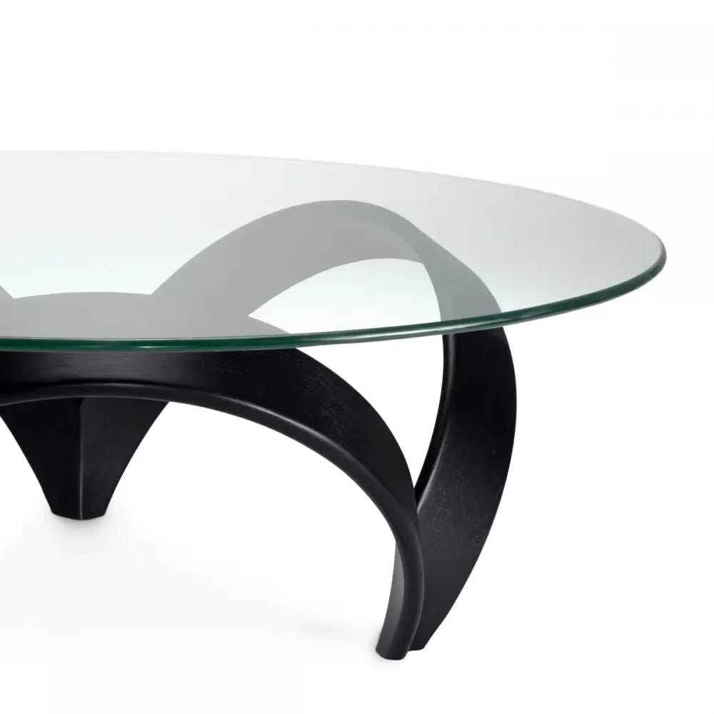 Masuta de cafea Rotunda din Furnir Negru si Sticla securizata Transparent D110xH36.5cm Soquel Eichholtz