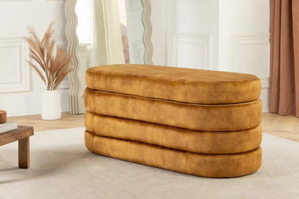 Bancheta cu spatiu de depozitare din Catifea Galben H49xL113cm Voque