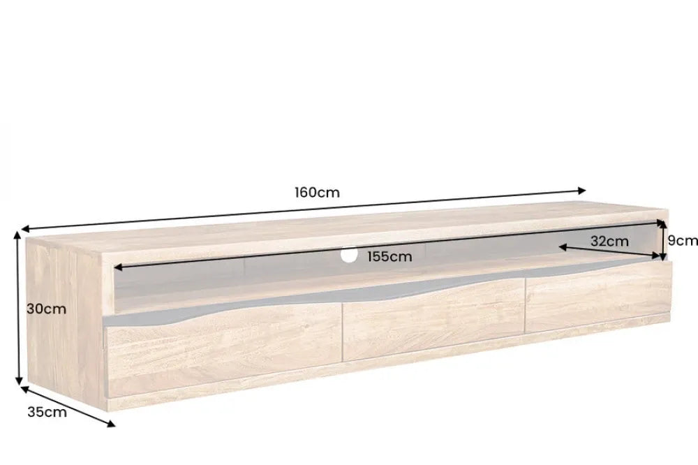 Comoda TV suspendata din Lemn de salcam Maro L160xH30cm Mammut
