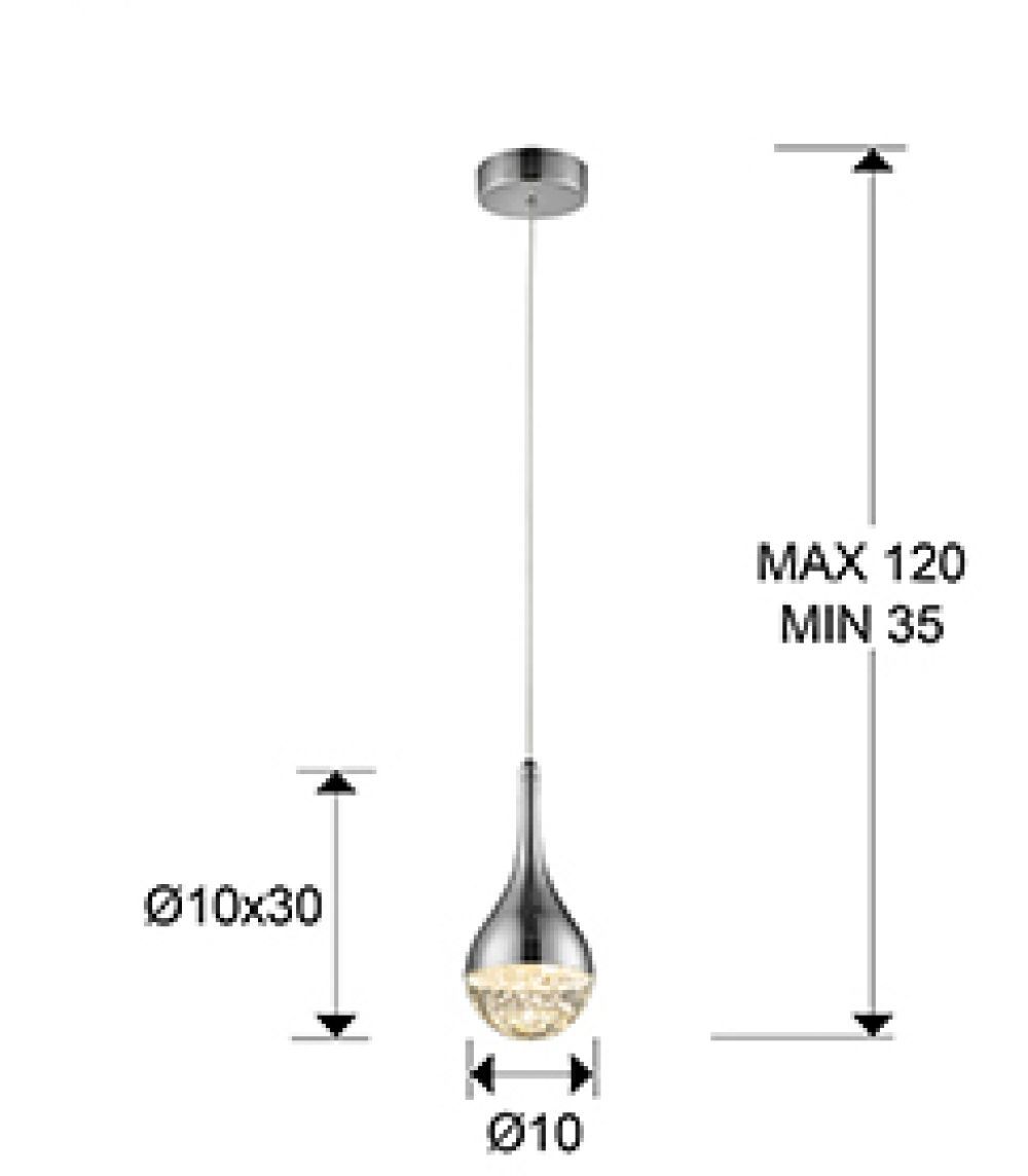 Pendul cu inaltime reglabila din Sticla Transparent cu LED  D10xH120cm Elie