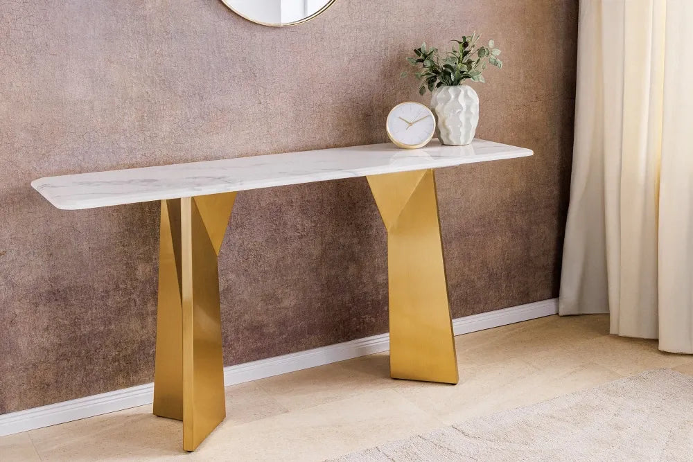 Consola din Marmura Alb si Metal Auriu L140xH75cm EXTRAVAGANCIA