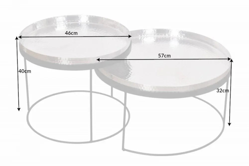 Set 2 masute de cafea Rotunde din Metal Argintiu/Negru D46/57xH32/40cm Elements