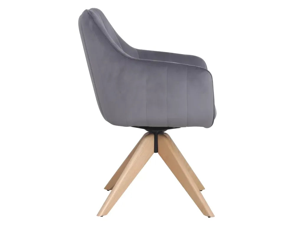 Scaun din Catifea Gri si Lemn de frasin/Metal Maro Hx86Lx61xA44cm Azalia