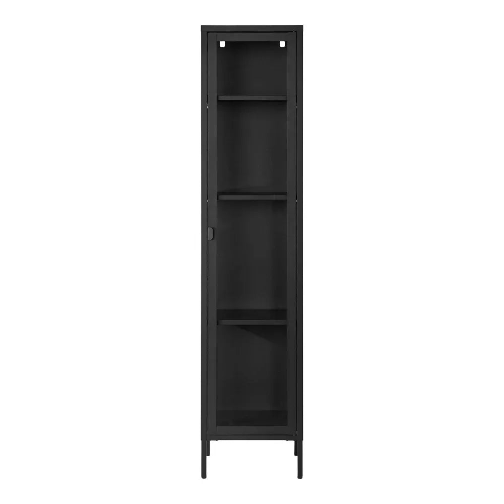 Dulap ingust cu 1 usa din Sticla si Metal Negru L40xH180cm Brisbane Slim