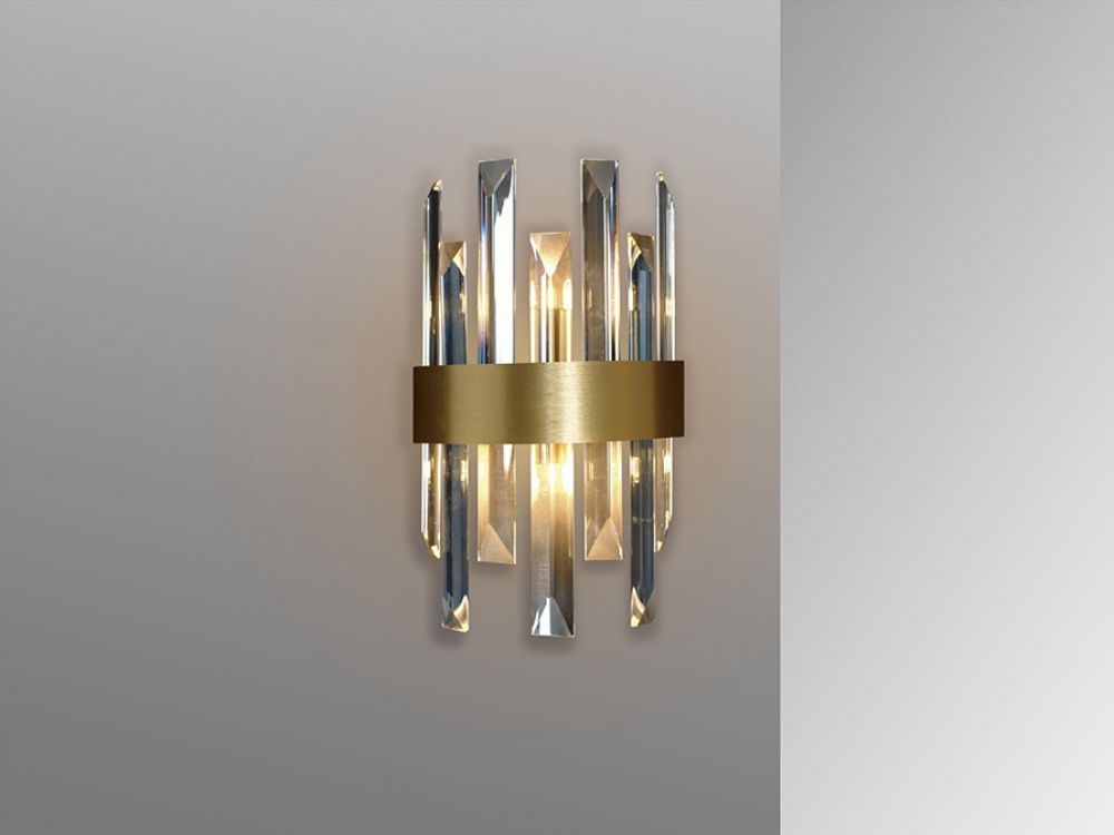 Aplica de perete din Metal si Sticla Auriu Transparent H30xL18cm Grace