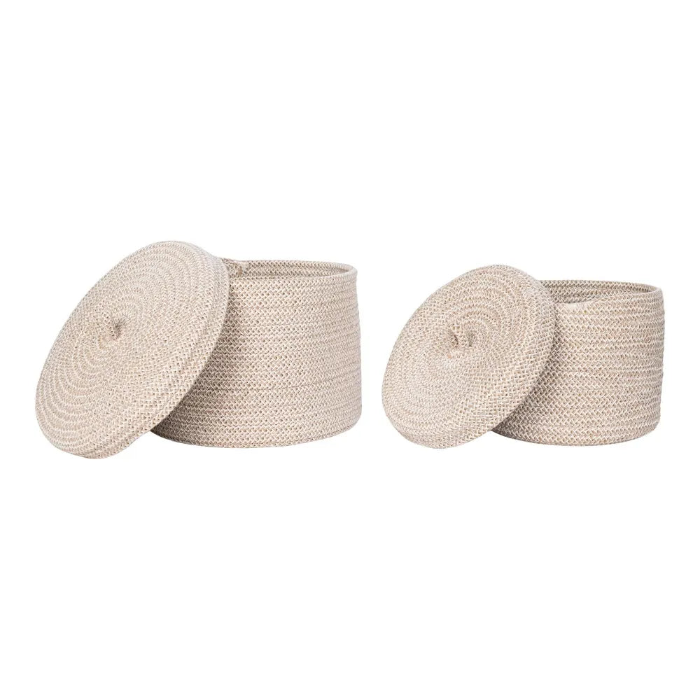 Set 2 cosuri depozitare cu capac din Bumbac Bej H14/16xL18/22cm Sebal