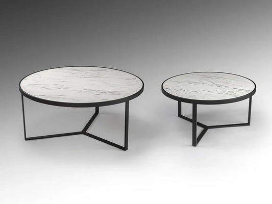 Set 2 masute de cafea din Metal Negru si MDF Alb D71/91xH36.5/41cm Naira