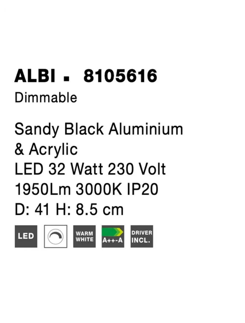 Plafoniera din Aluminiu Negru H8.5xL41cm IP20 32W 1952lm 3000k ALBI