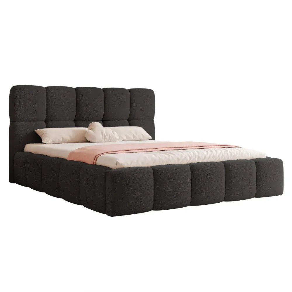 Pat 140 x 200 tapitat cu Stofa Loop Negru Livia