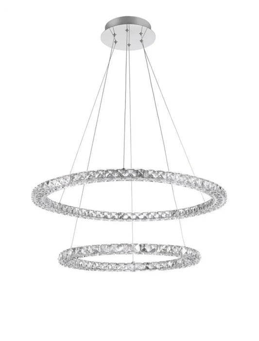 Lustra structura din Aluminiu Argintiu si abajur din Cristal Transparent H120xL70cm IP20 60W 3600lm 3500k QUENTIN