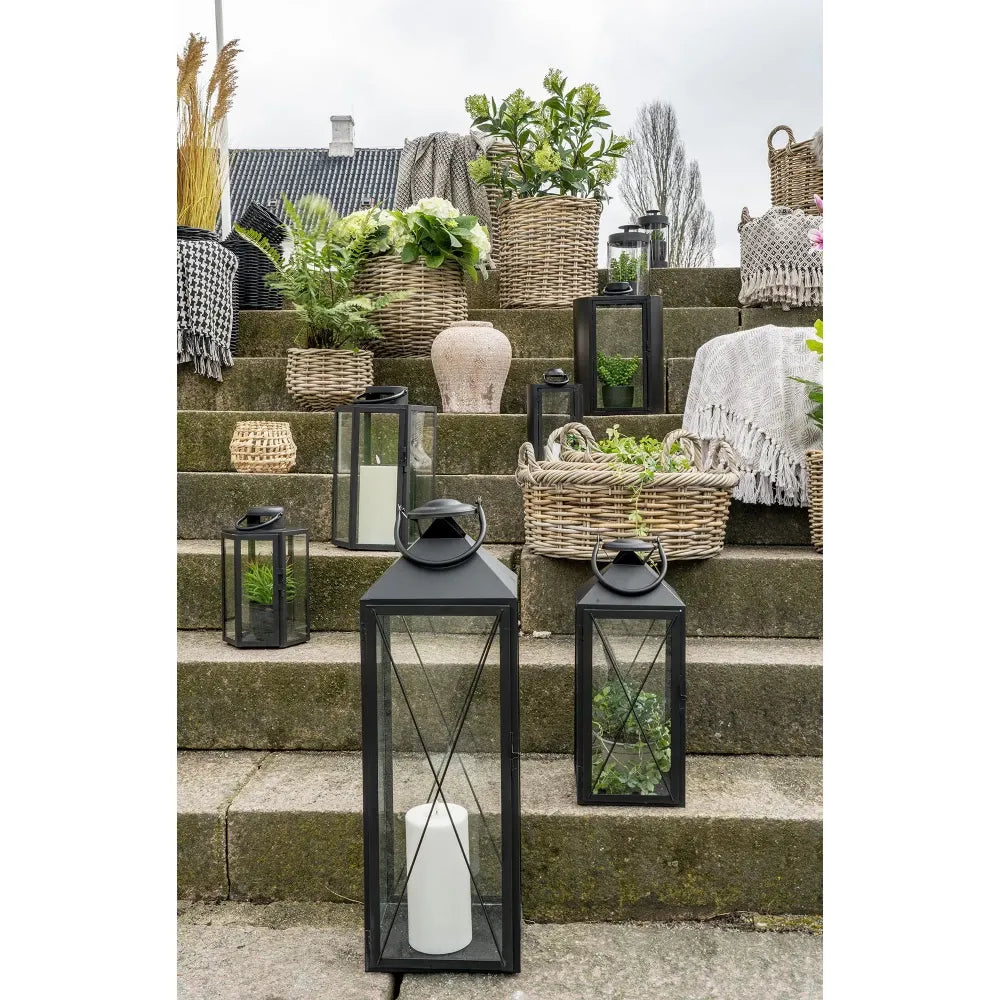 Set 2 felinare din Metal/Sticla Negru/Transparent H45/70xL19/23cm Casa