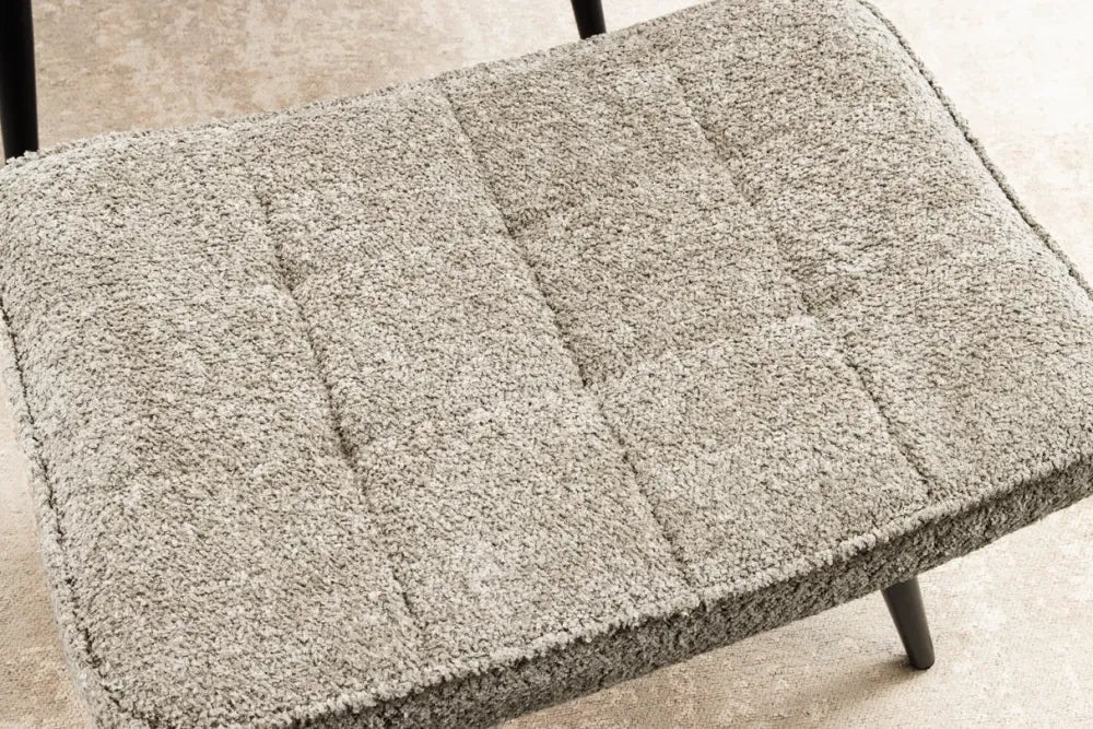 Puf din Metal Negru si Stofa boucle Grej H39xL60cm Scandinavia
