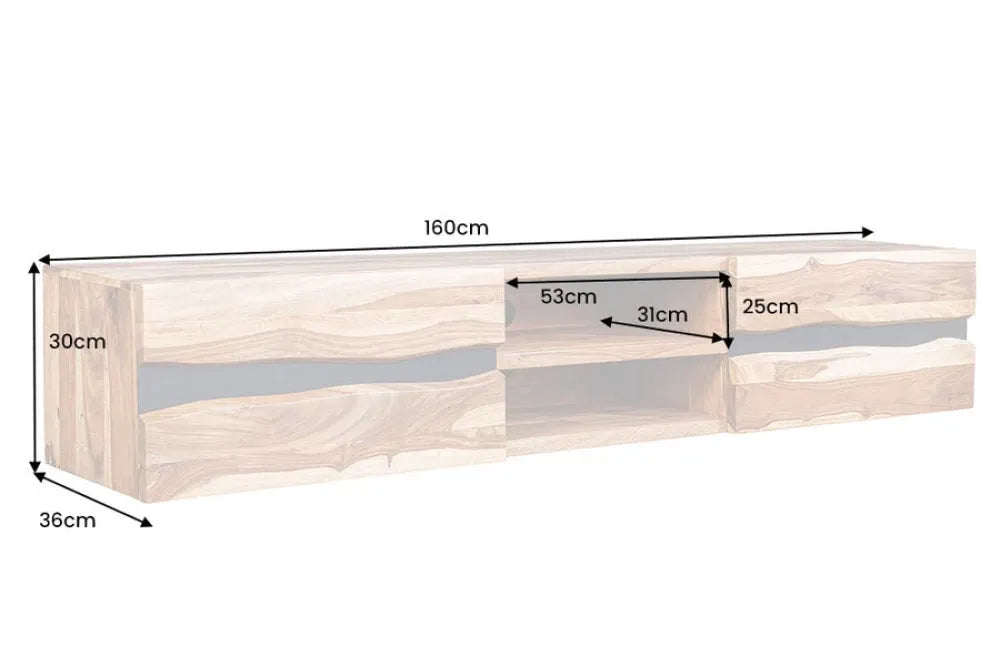 Comoda TV suspendata din Lemn de sheesham Maro L160xH30cm AMAZONAS