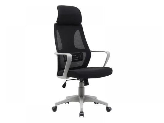 Scaun de birou cu inaltime reglabila tapitat cu Stofa/plasa Negru cu picioare din Plastic Gri H117-126xL60xA50cm Q-095