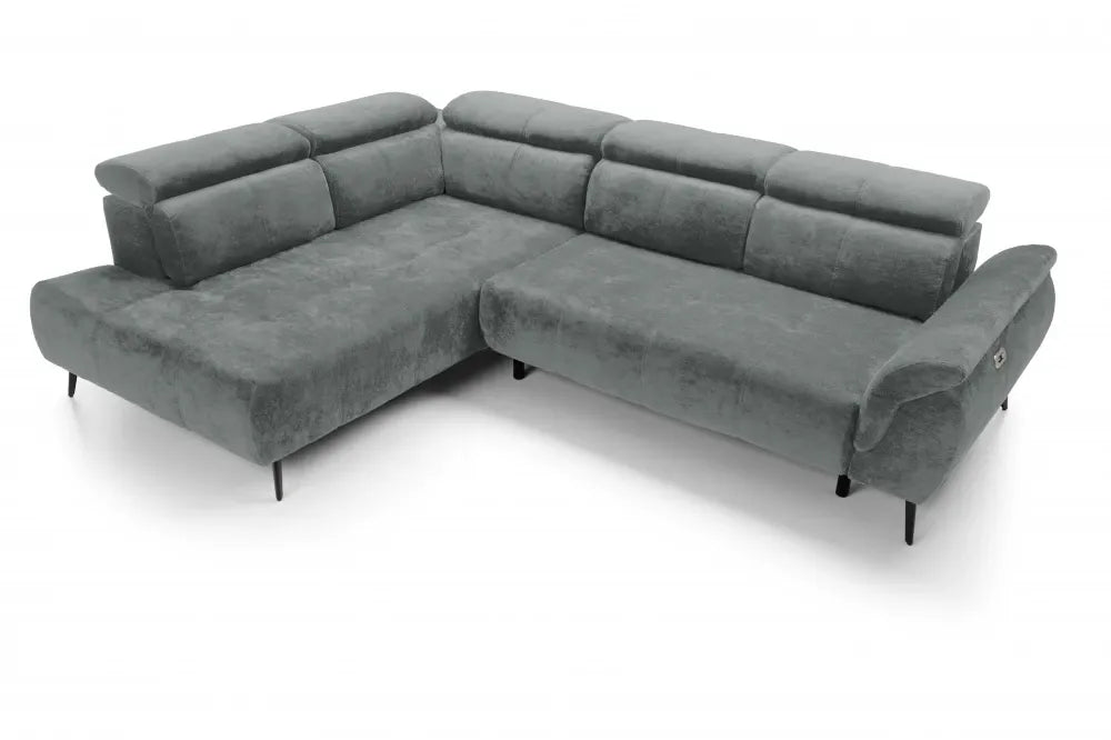 Coltar extensibil electric tapitat cu Chenille Gri Inchis cu lada depozitare Genova II