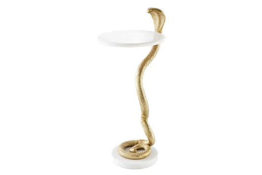 Masuta laterala din Marmura Alb si Metal Auriu L28xH63cm Wildlife cobra