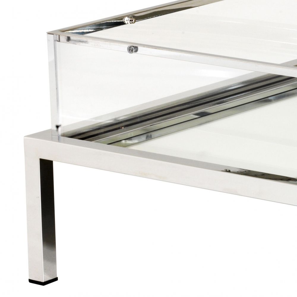 Masuta de cafea Dreptunghiulara din Otel inoxidabil si Sticla Argintiu/Transparent L140xH41cm Harvey