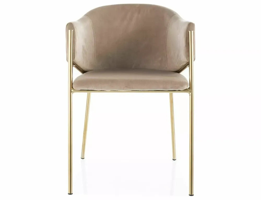Scaun tapitat cu Catifea Bej cu picioare din Metal Auriu H77xL55xA45cm Bono