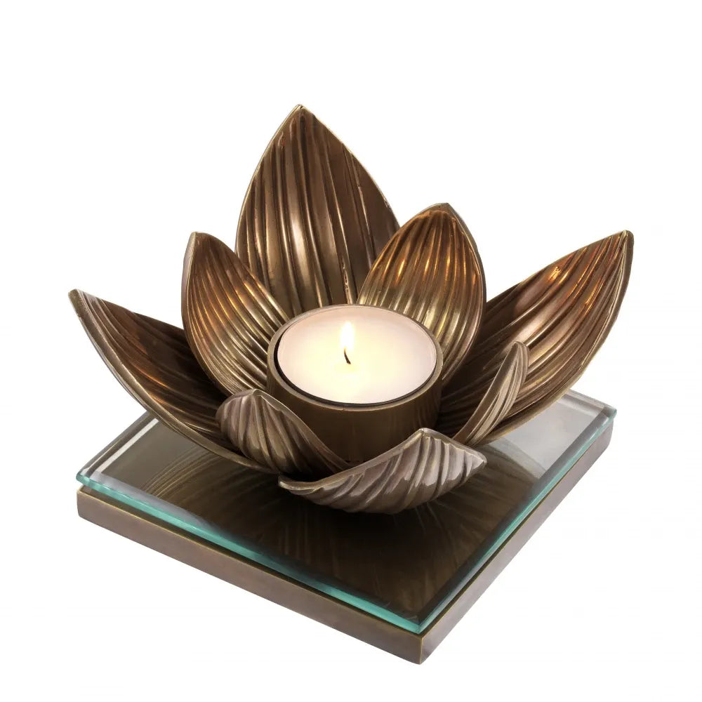 Suport lumanare din Metal/Sticla Alama/Transparent L16xH10.5cm Lotus Eichholtz