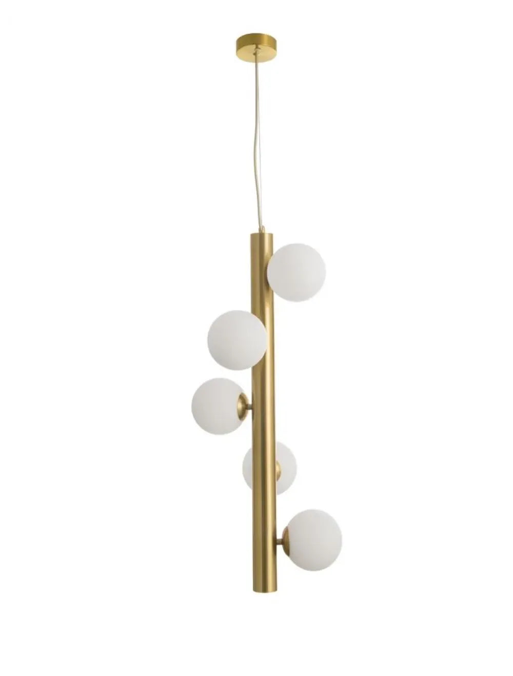 Pendul 5 becuri structura din Metal Alama antichizata si abajur din Sticla Alb H150xL31.5cm IP20 JAKLIN