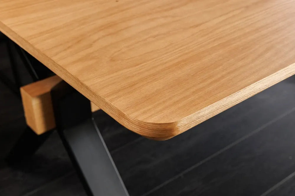 Masa extensibila din MDF/Funir de stejar Maro si Metal Negru L180-300xH76cm GIANT