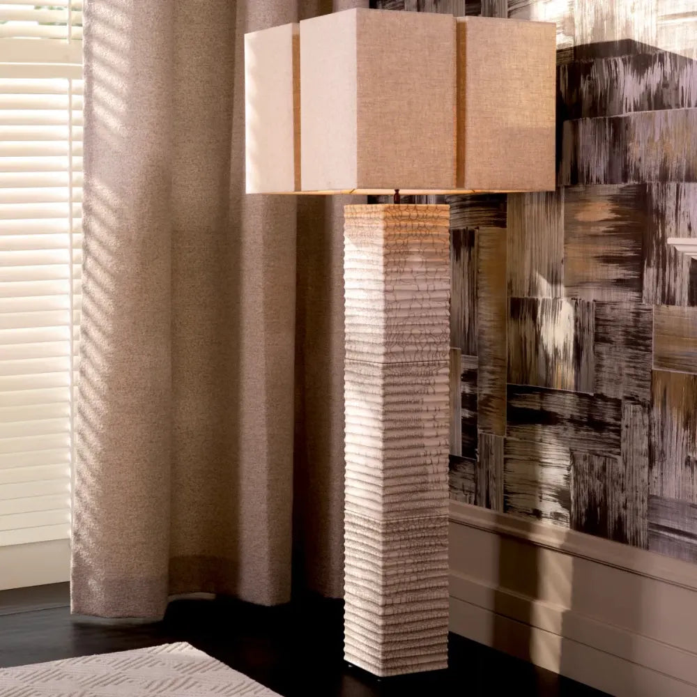 Lampa de podea din Ceramica/Metal Alb/Alama si Textil Bej H165xL60cm Division Eichholtz