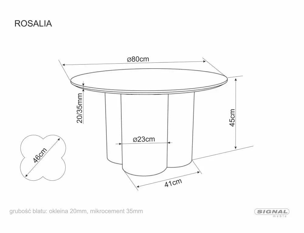 Masuta de cafea din MDF+Microciment Ecru D80xH45cm Rosalia