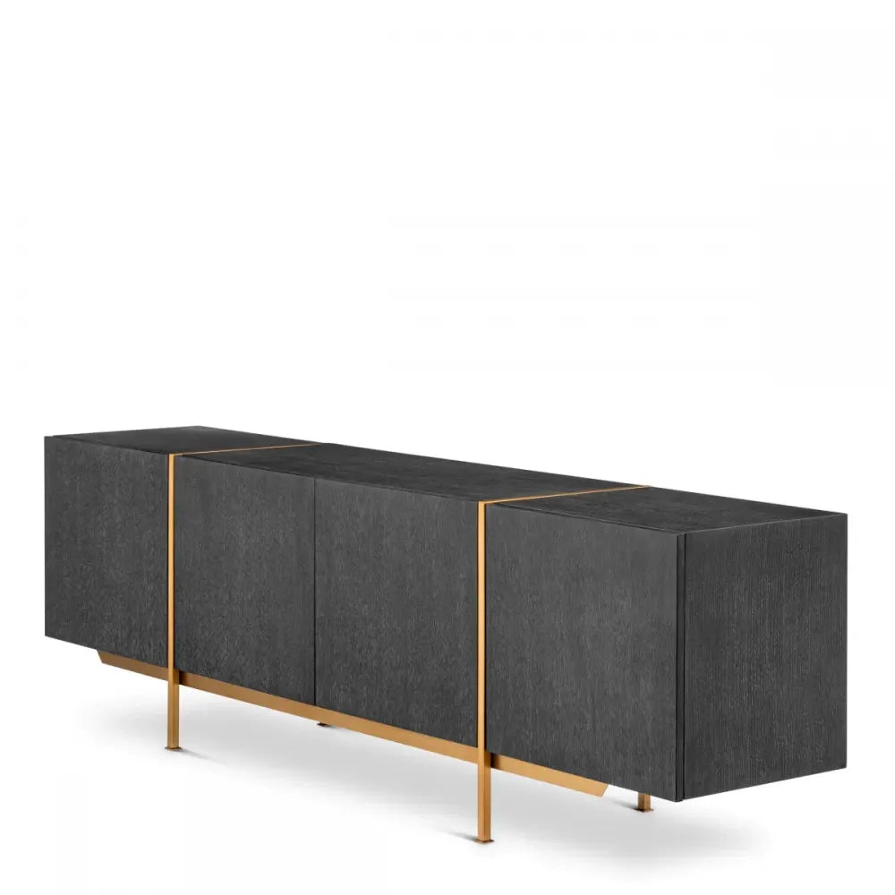 Comoda din Furnir de stejar Gri carbune si Metal Alama L225.5xH70cm Bazilian Eichholtz