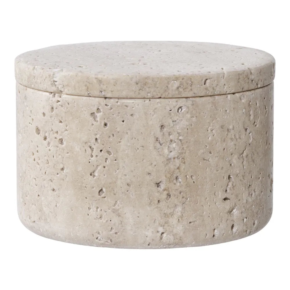 Borcan decorativ cu capac din Travertin Bej H6,5xD10cm HN0879