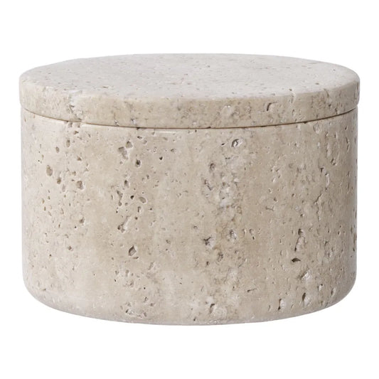 Borcan decorativ cu capac din Travertin Bej H6,5xD10cm HN0879