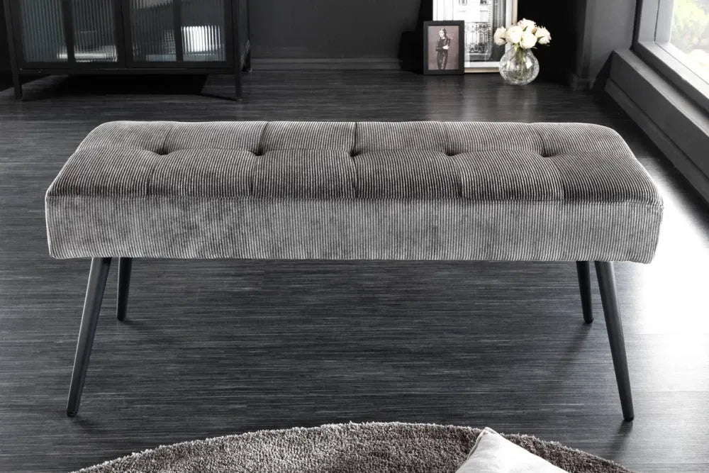 Bancheta din Metal Negru si Catifea raiata Gri inchis H45xL100cm Boutique